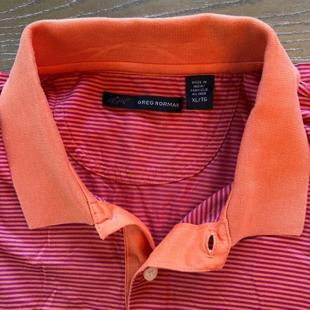 Men's Orange Striped Greg Norman Polo Shirt XL - Picture 3 of 4